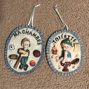 Charming Holiday Wall Plaques - Blue and Cream
